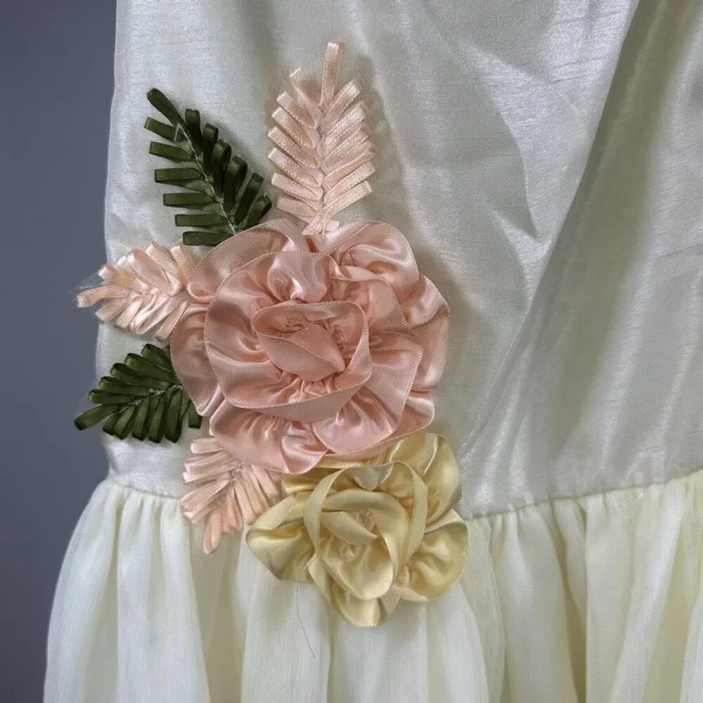 Belle Badgley Mischka Dress 16 Girls Ivory Satin Floral Accent Lined